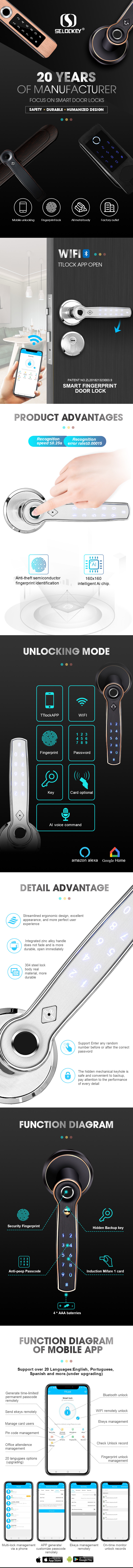 Electric Bluetooth Wifi Semiconductor Handle Door Lock For Bedroom