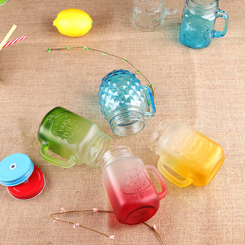Creative Fruit Juice Cold Drink Cup Vintage Rooster Cup with Mason Glass and Straw Handle