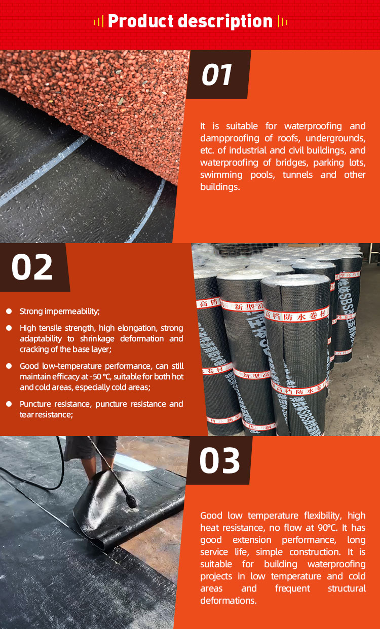 SBS Waterproofing Membrane 1m Width For Fire Baked Hot Melt 3mm 4mm