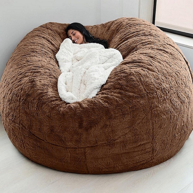 Outdoor 7Ft Giant Bean Bag Lounge Chair Soft Faux Fur Fabric EPS Fill