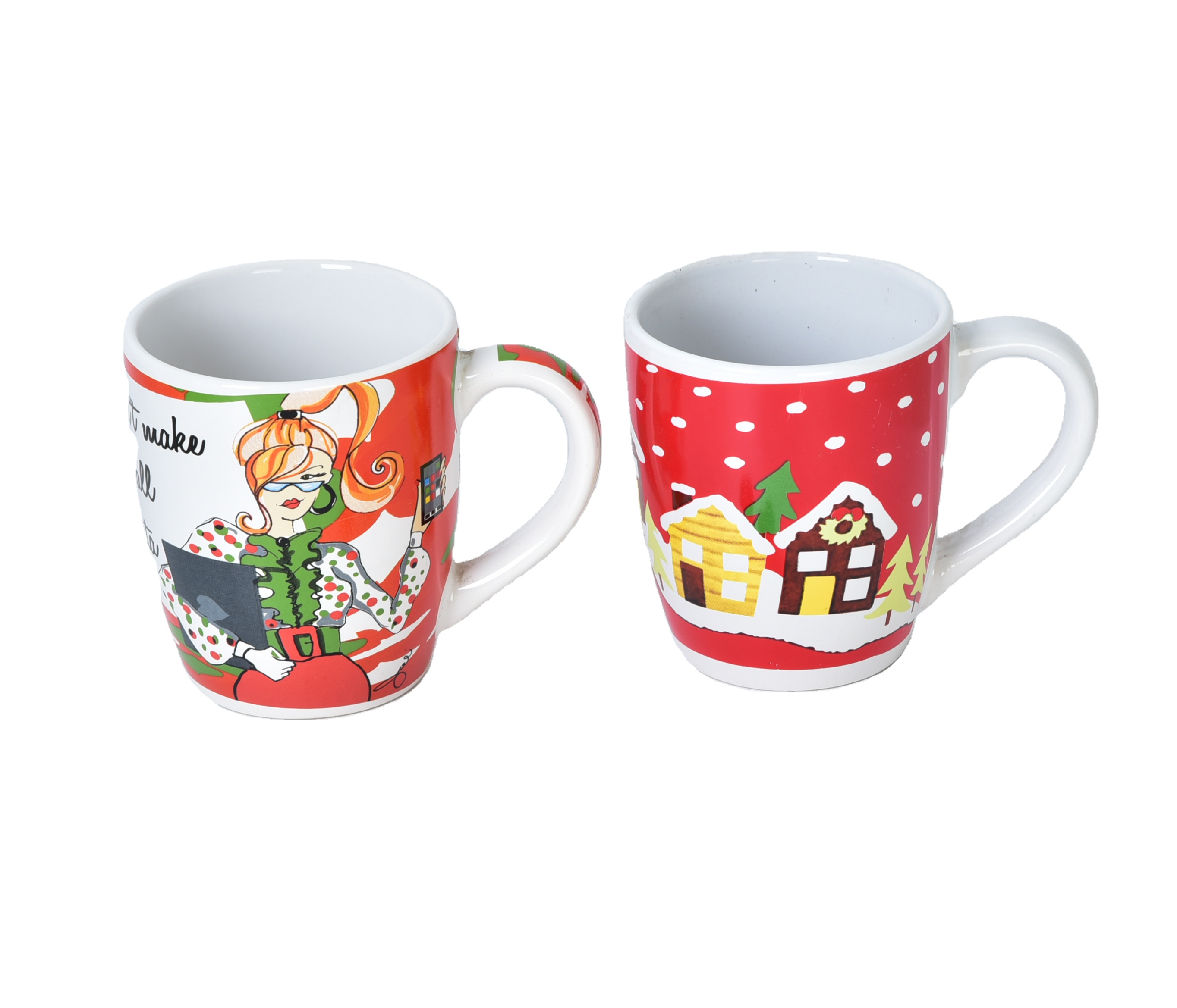 Wholesale ceramic Festive red decal Christmas mug coffee mugs