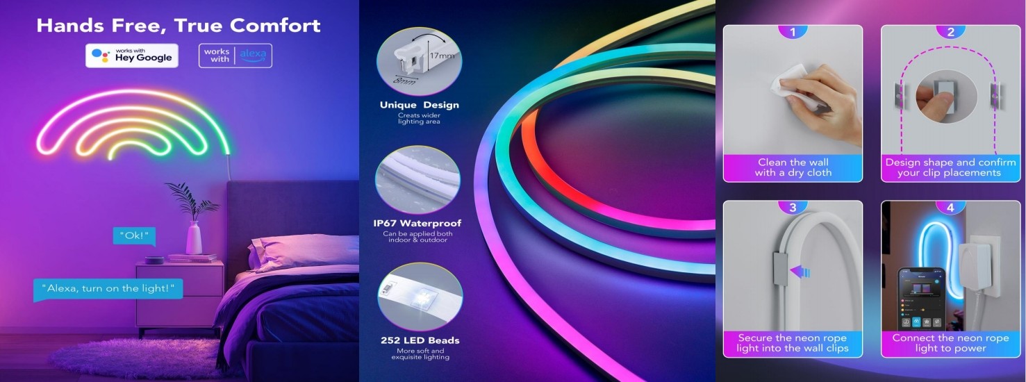 RGBW Cob LED Light Strip 16.4FT With 840 Leds/M Dimmable Adhesive Backing