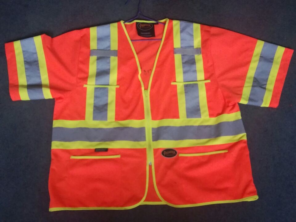 Zipper High Visibility Safety Vest Polyester Orange Safety Vest With Pockets