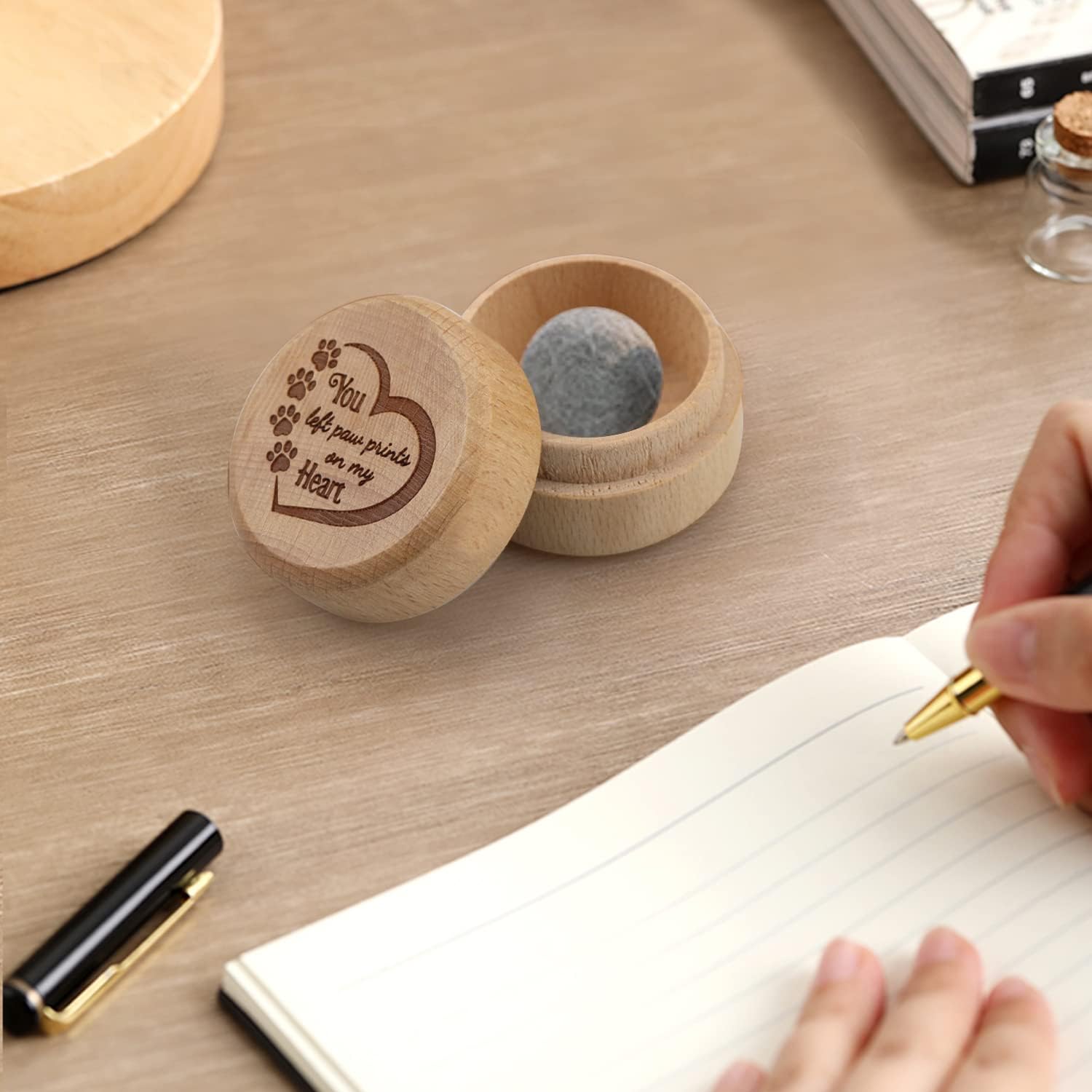 Dog Memorial Box for Loss Pet Wooden Keepsake Box with Pet Paw Engraving Hair Case Urn Memorial Gift
