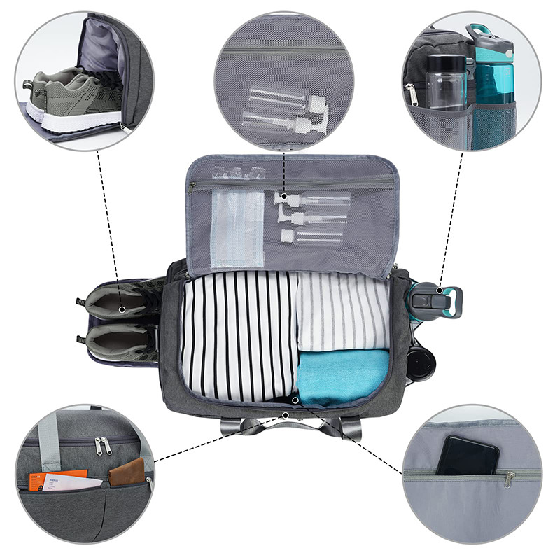 18" Gym Anti Theft Travel Bag Duffle Bag With Shoe Compartment Wet Pocket