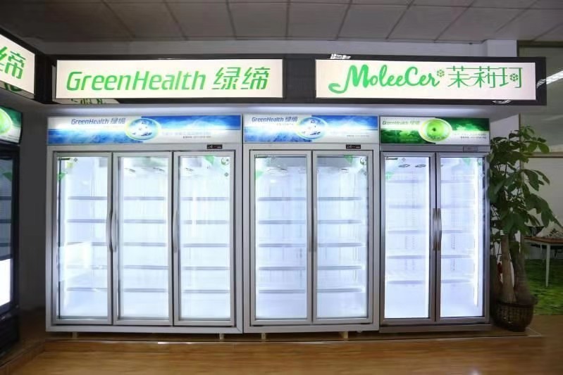 Black Ice Cream Double Glass Door Freezer With Heater Fan Cooling