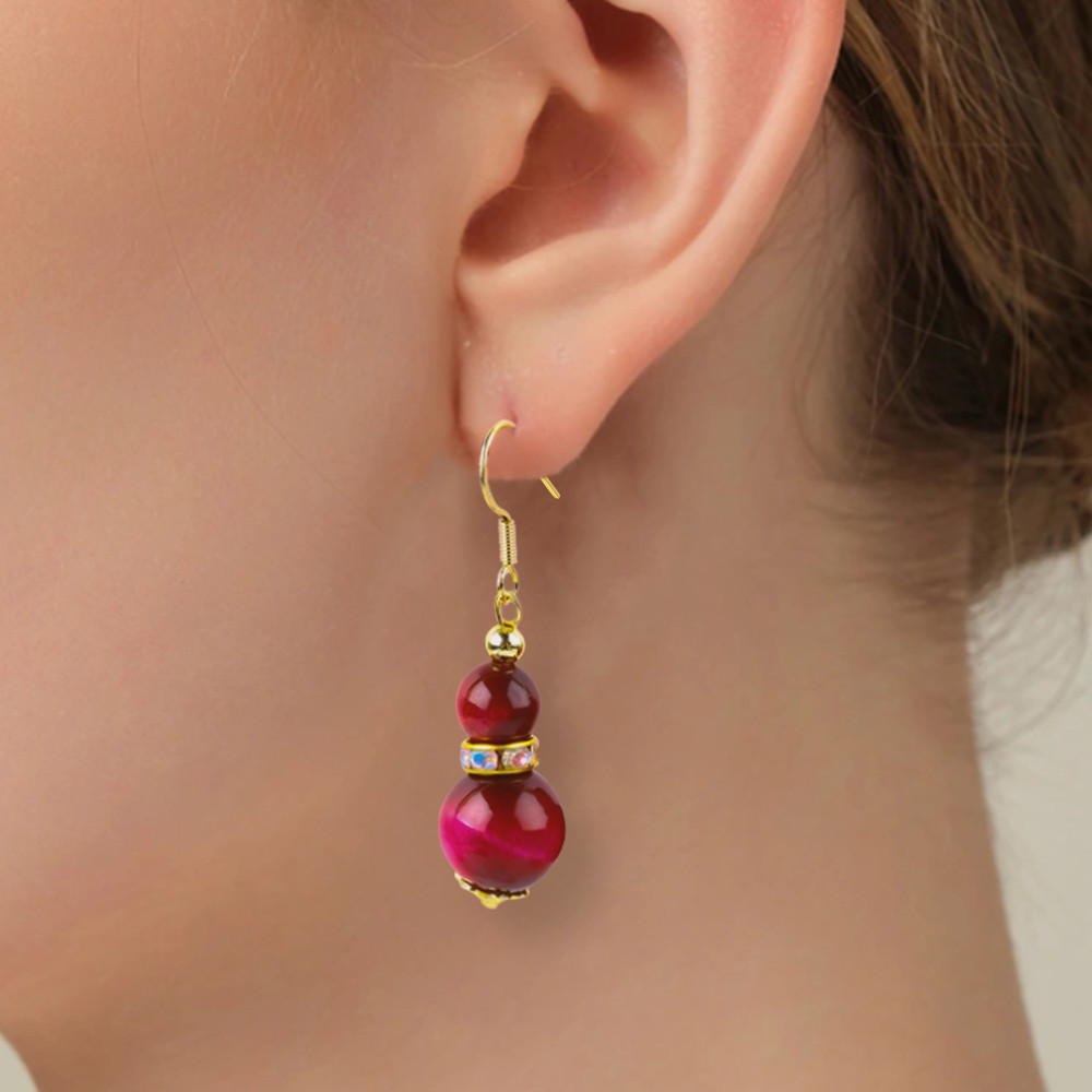 10mm Gemstone Beaded Hanging Quartz Crystal Earrings OEM ODM
