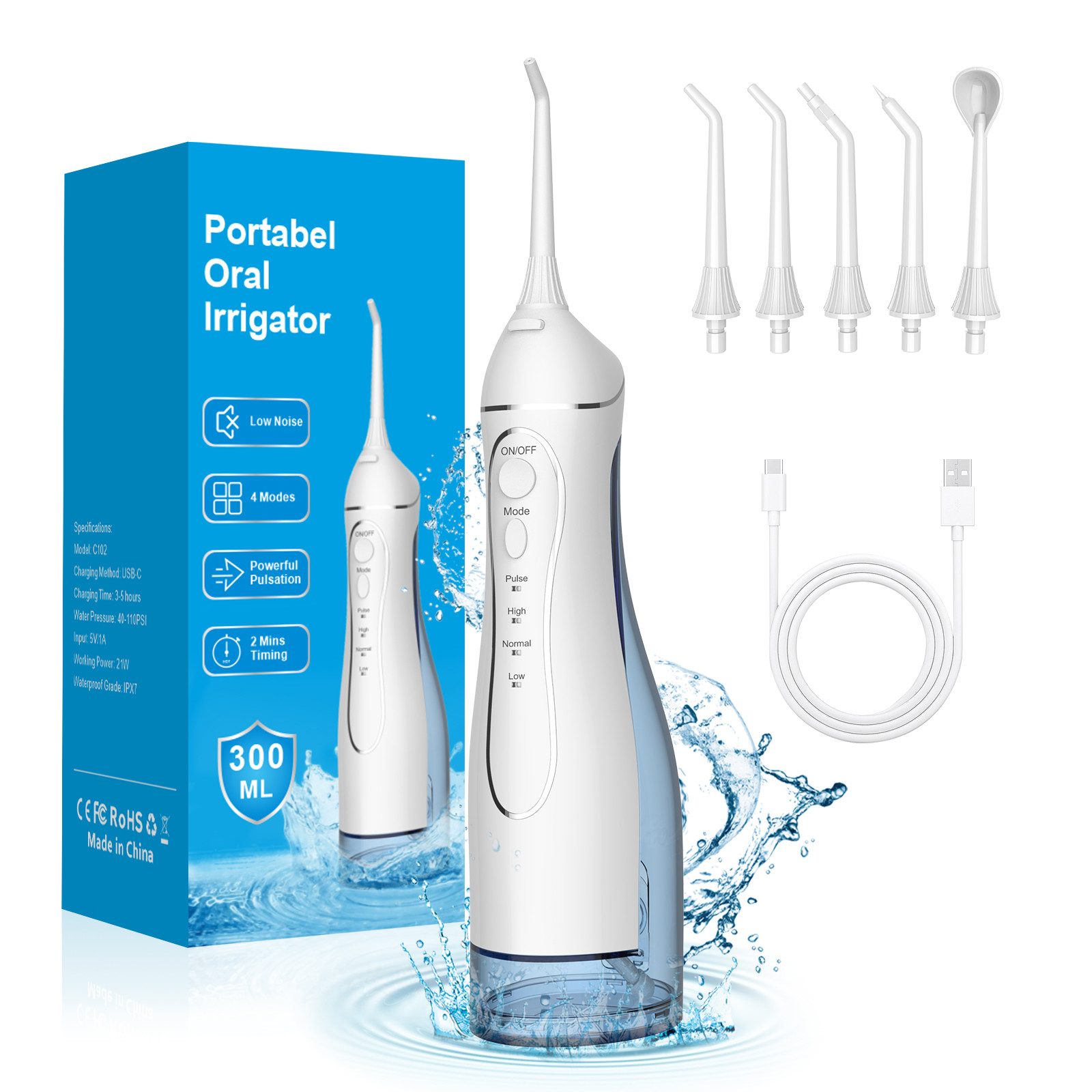 OEM IPX7 Waterproof Portable Dental Water Jet Teeth Water Flosser Oral Irrigator For Home Travel