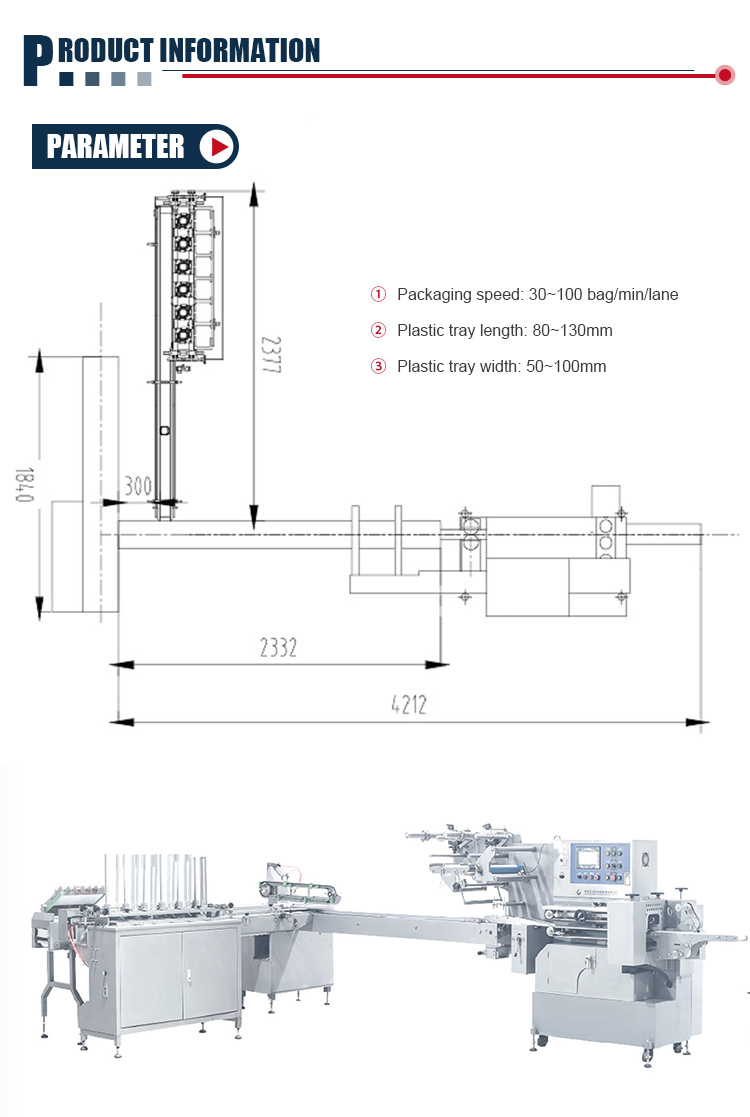 Reduce Labour Cost Industry Tray Packing Machine Plastic Tray Auto Feeding Food Automatic Packing Line