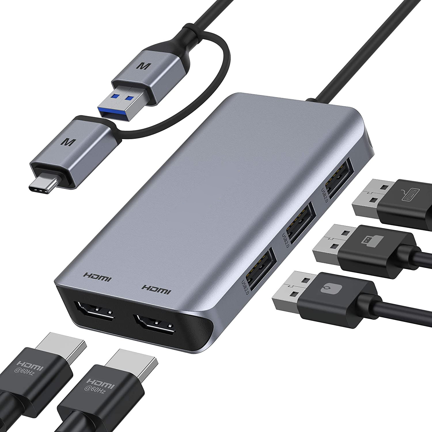 Custom Length Gray USB-C to HDMI 2.1 Adapter 8K 60Hz for Speed USB Type C 3.1 Laptopps