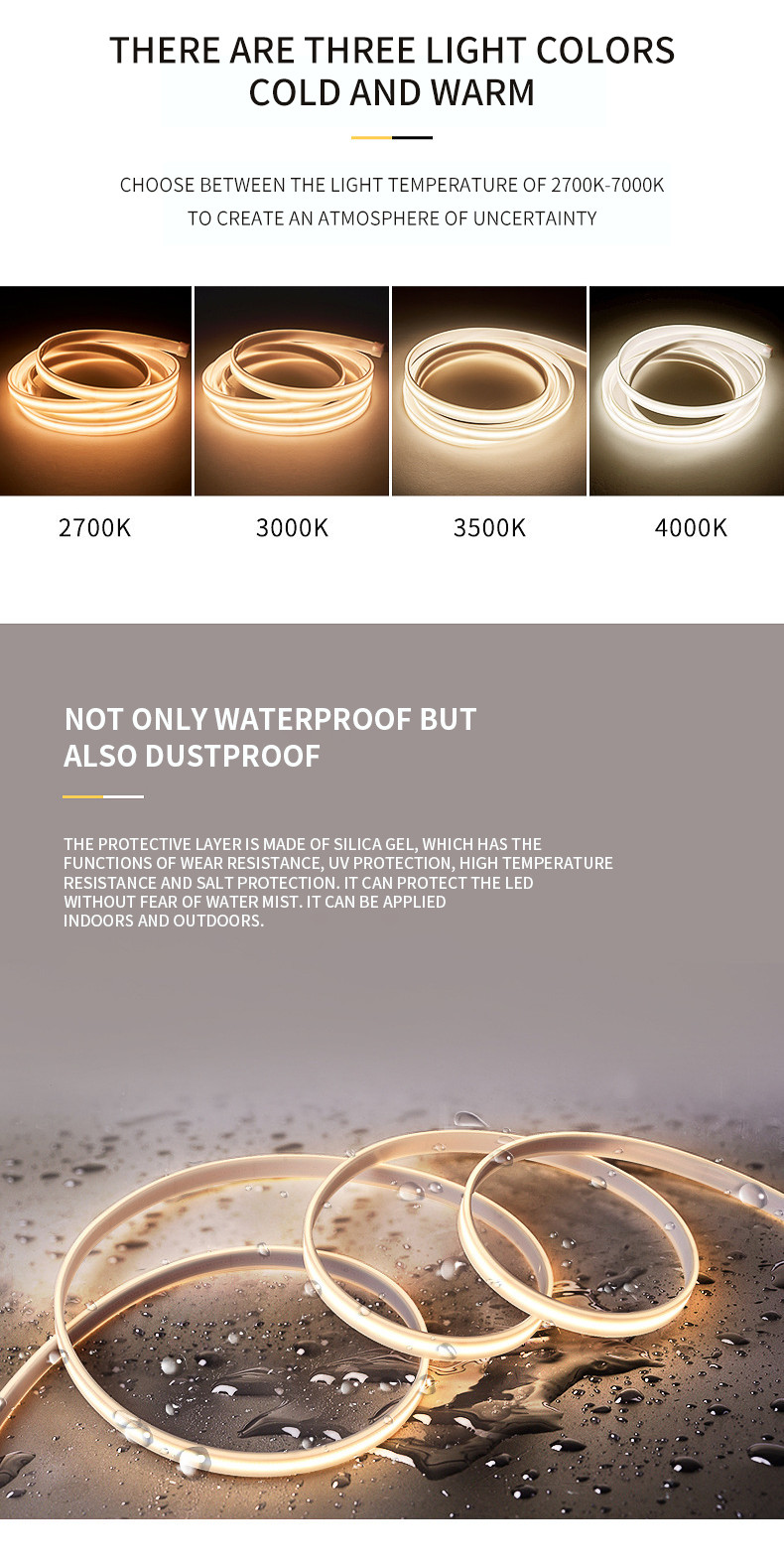 Waterproof 24V 12V 2700K 4000K COB LED Strip Light