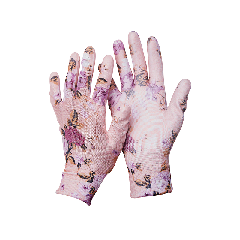 PU Coated Flower Pattern Custom Logo Anti Slip Gardening Work Gloves for Gardening Area