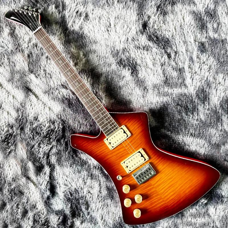 Custom BURN WASH Shaped Left Handed Electric Guitar Flamed Tiger Maple Veneer Color can be Customized