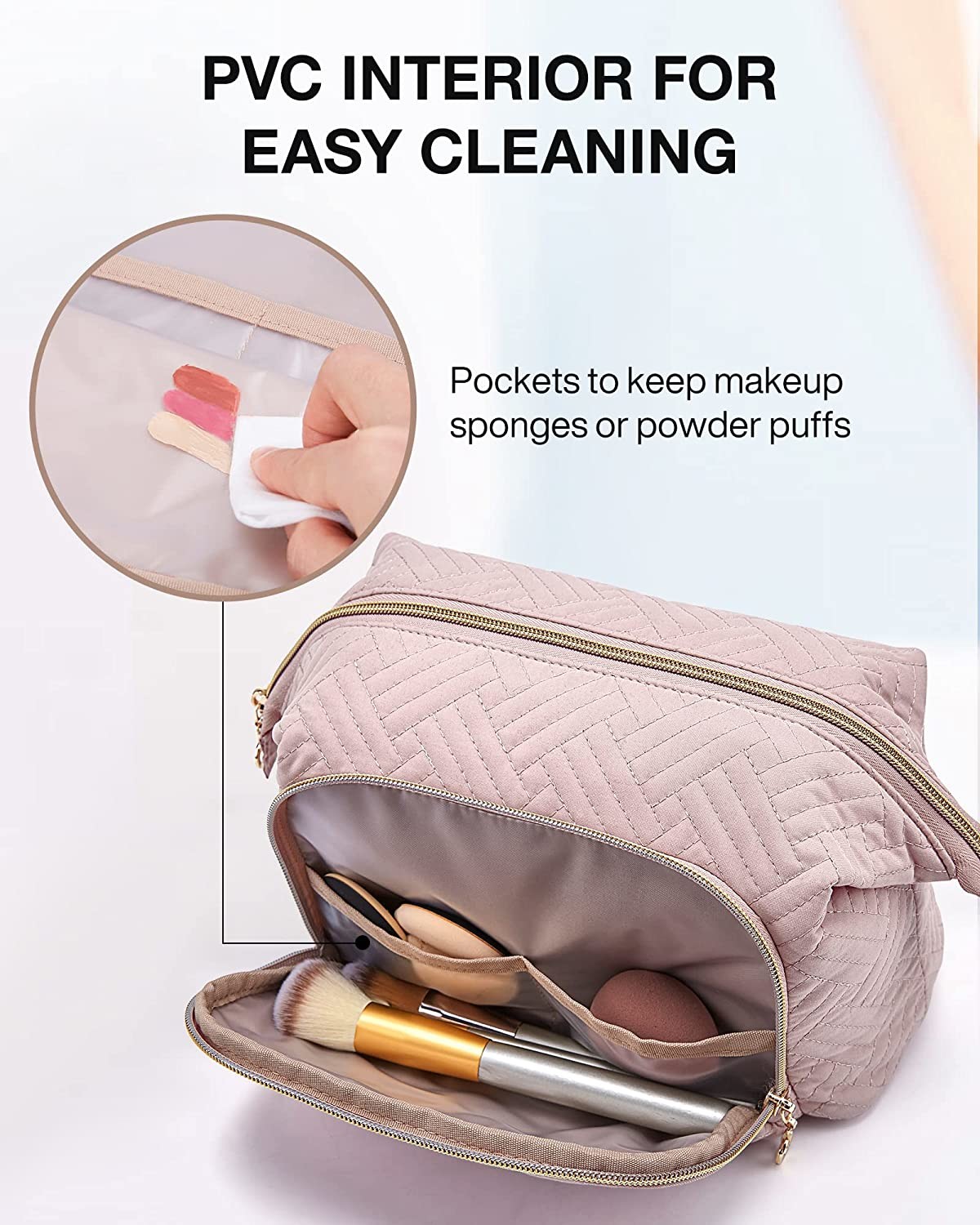 Custom Logo Large Wide-open Travel Makeup Bags Carry All Pouch for Toiletry Accessories Make Up Cosmetic Organizer Case