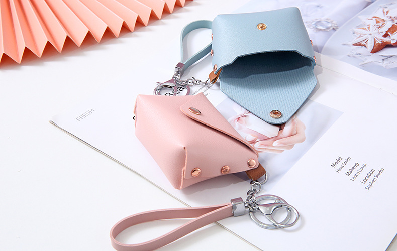 Customized Logo Genuine Leather Minibook Coin Purse for Coin Lanyard Bag