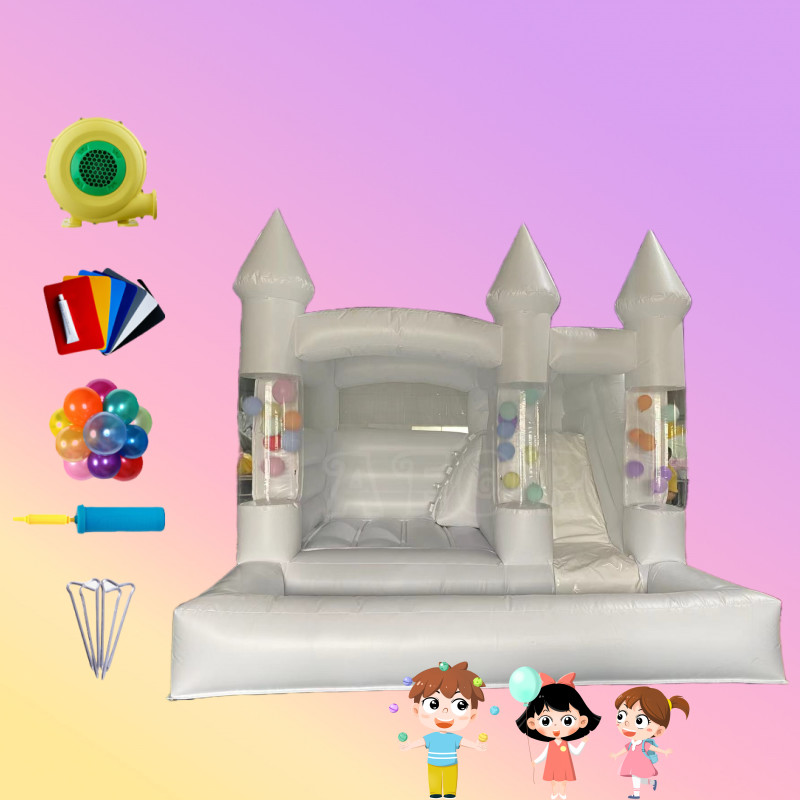 Jumping Castle Inflatable Bounce House White Bouncy Castle With Slide for Outdoor Kids