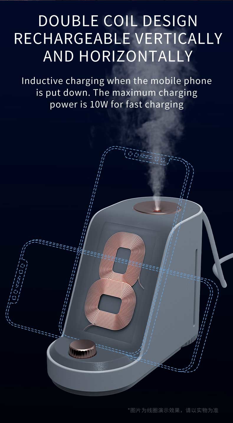 Mini Air USB Cool Mist Ultrasonic Humidifier With 10W Wireless Charger
