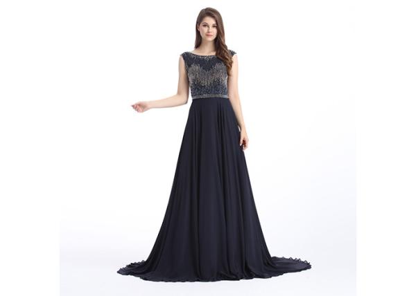 Beaded Embroidered Formal Evening Dresses , Flower Embroidery Evening Dresses