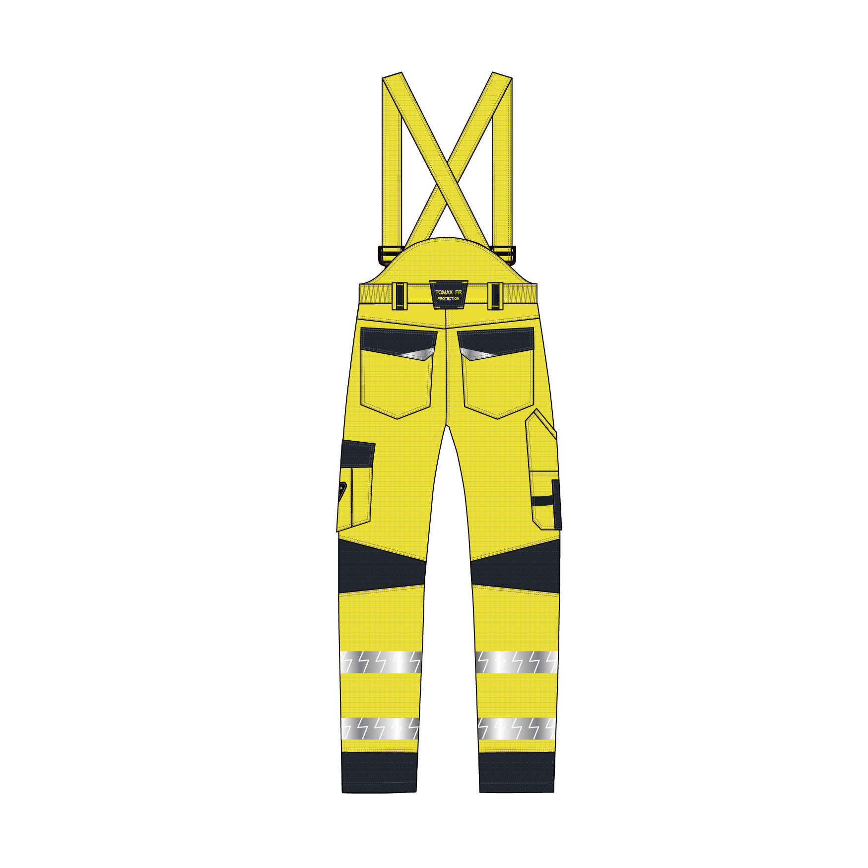 Elascated Side CVC HIVIS Yellow Fire Retardant Bib Trousers EN 1149-5
