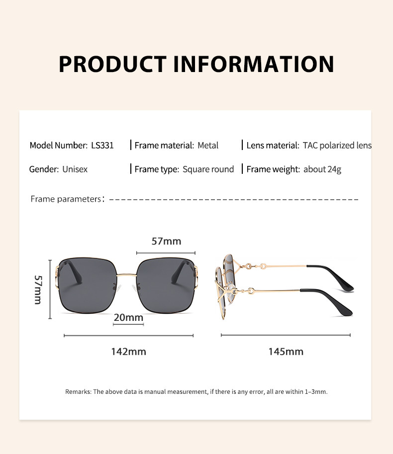 Square Metal Frame Sunglasses Customized Logo Curved Temples
