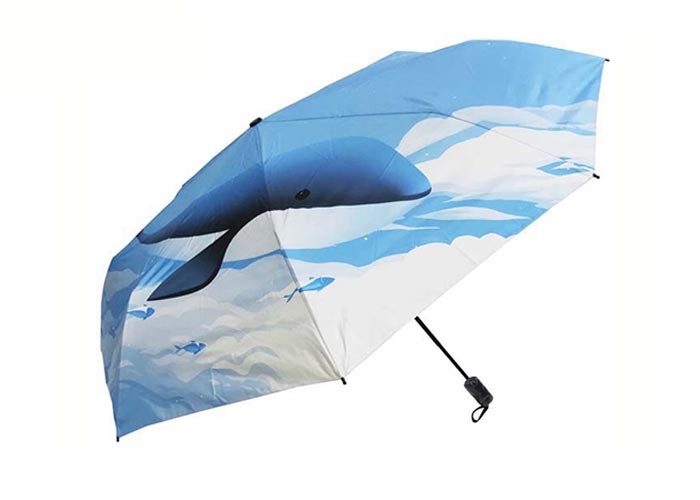 Black Metal Frame Small Foldable Umbrella , Collapsible Umbrella Digital Printing
