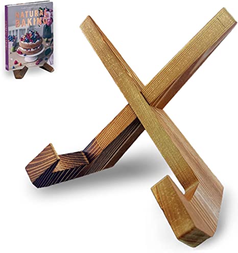Solid Wood Cook Book Stand Farmhouse Kitchen Decor for Tablet Fancy Plate Vinyl and Recipe Book