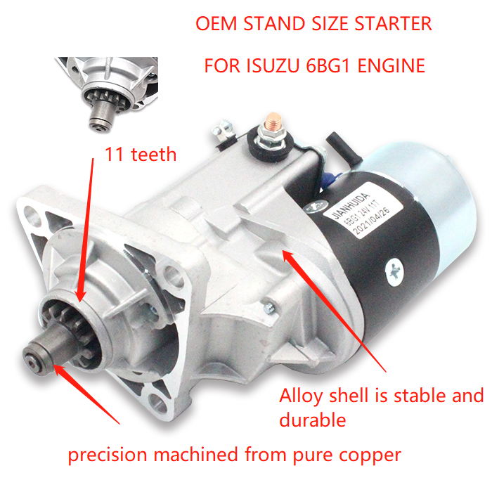 Voltage 24V 4.5KW 11T STARTER Motor for ISUZU Hitachi Daewoo Excavator STARTER 1-811100-191-0 6BG1