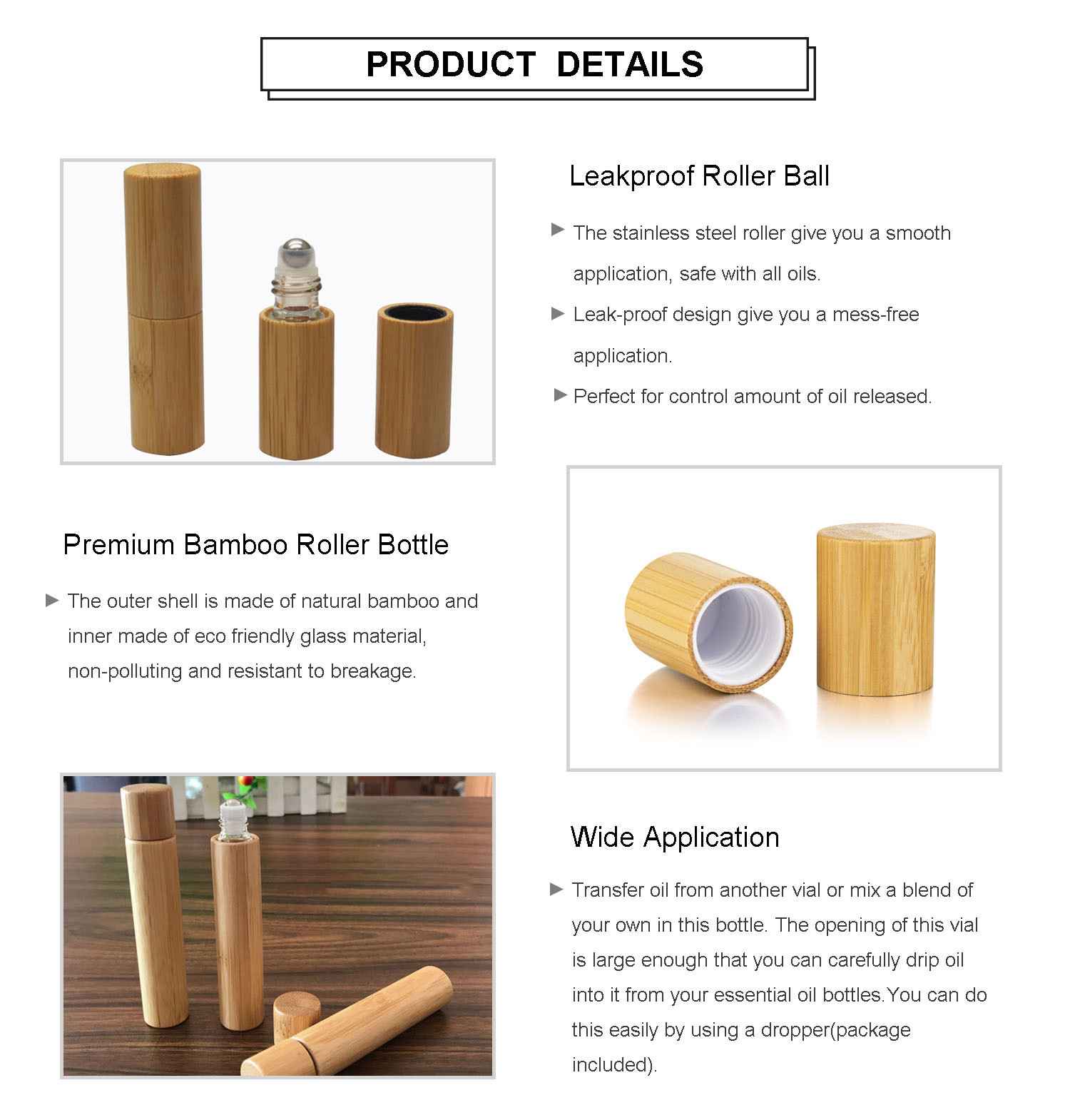 10g 15g 20g 30g 50g Bamboo Roll On Bottle Custom Engraving Logo