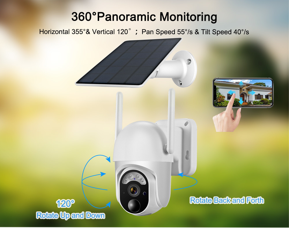 3MP PTZ 4G Solar Security Camera 8W Solar Panel PIR Motion Detection
