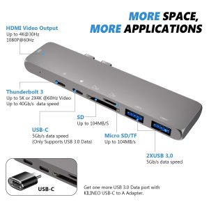7 in 1 Thunderbolt 3 Type C USB C USB 3.1 Hub Docking to 4K +USB3.0*2+Type C*2