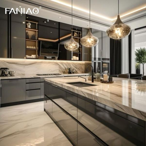 Modern Style PET Kitchen Cupboard Furniture Flat Pack Matte Finish Powder