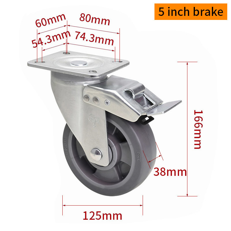 EDL‌ Medium Duty 5inch Caster TPE Plate by Rigid , Swivel and Brake Type 200kg 665P-56