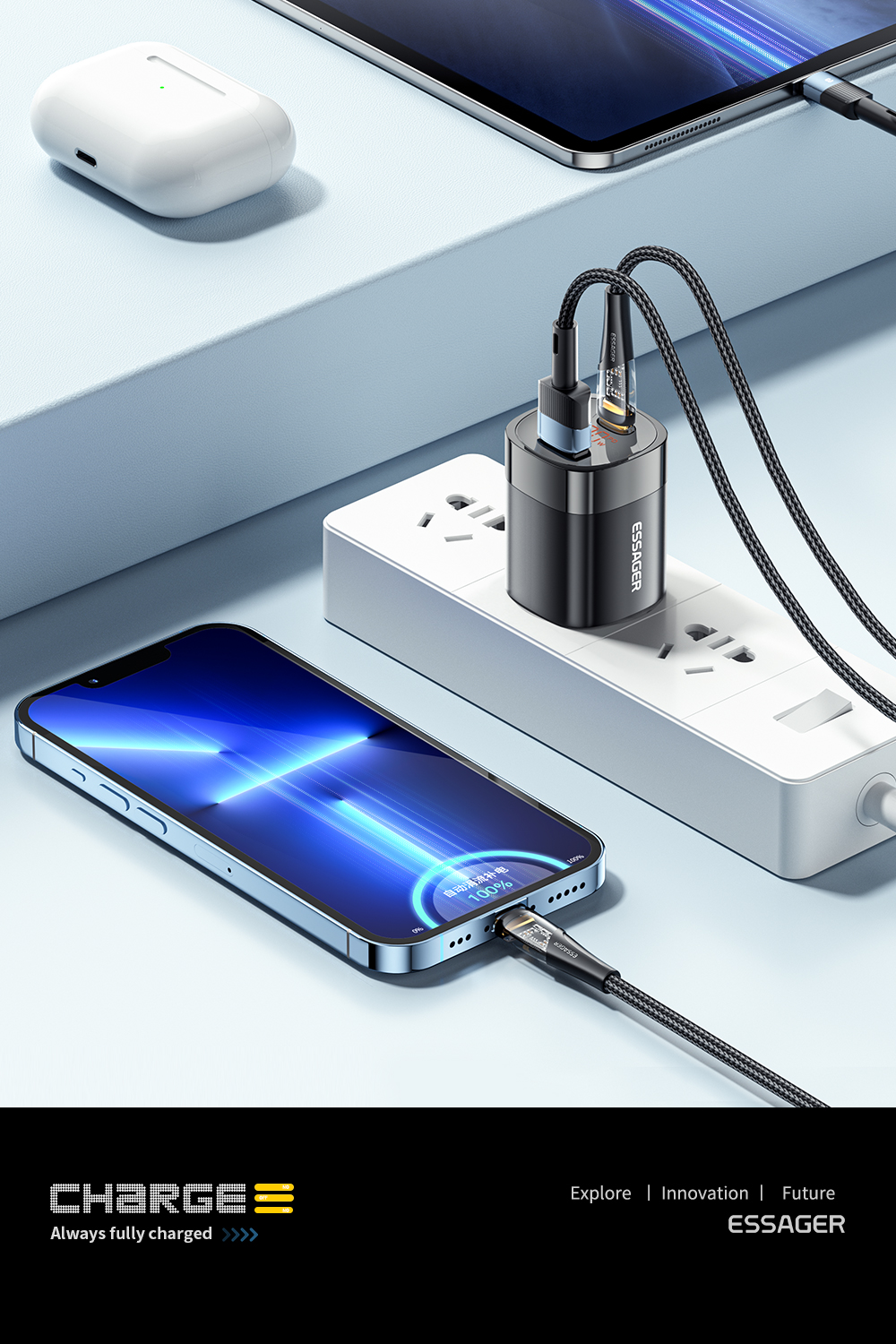 A+C Dual Port LED Digital Display GaN Wall Charger US Standard 33W