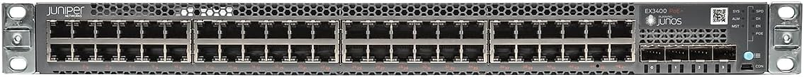 Juniper Networks EX3400-48P 48-Port PoE+ Ethernet Switch with 288 Gbps Capacity and Stackable Functionality
