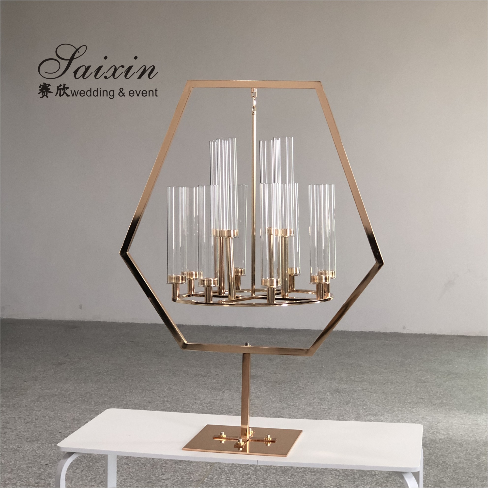 New black rectangle frame with hanging chandelier candle holder