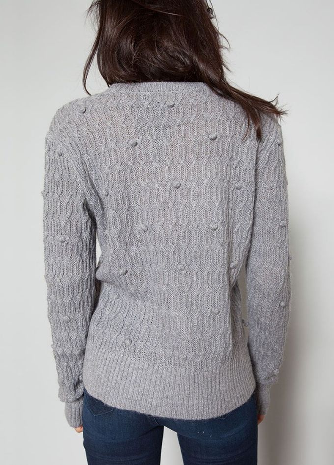 Grey / Berry Women'S Cable Knit Pullover Sweaters With Bubble Sweater Water Soluble