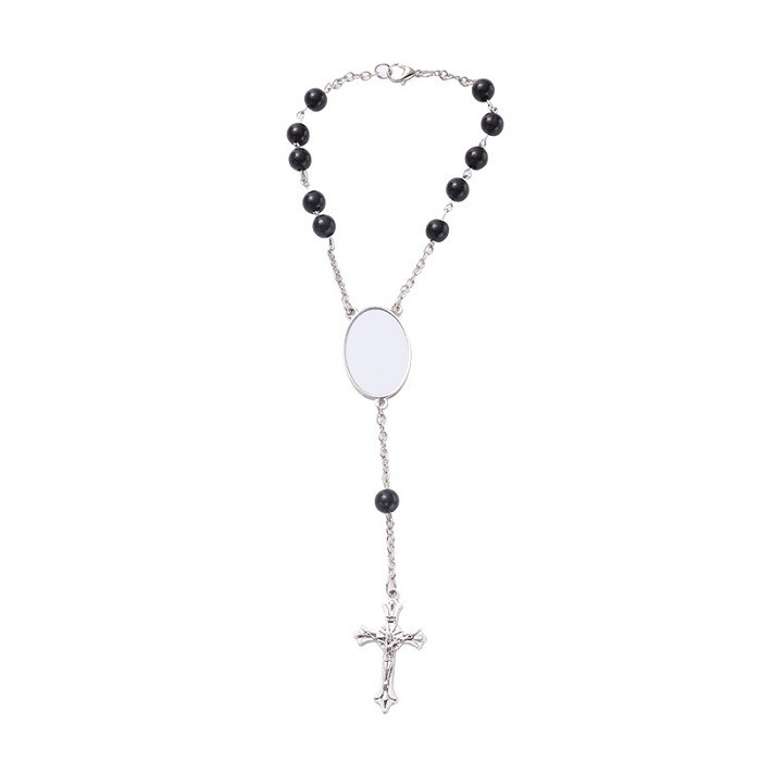 Multicolor Beads Sublimation Rosary Bracelet Christian Cross Bracelet Sublimation Jewelry Blanks