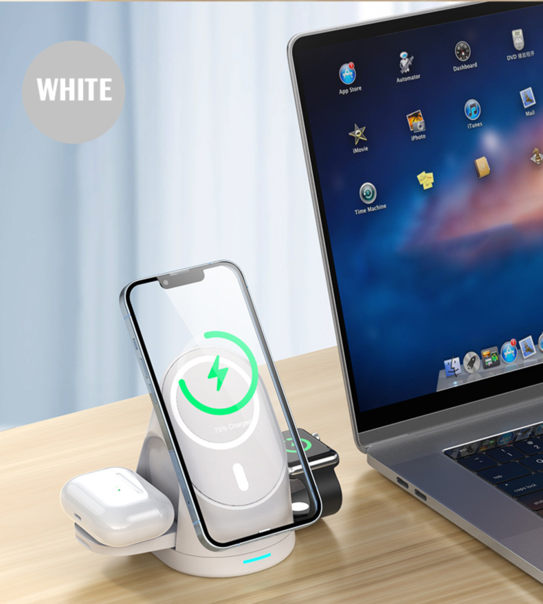 15W Portable QI Multifunctional 3 in 1 Magnetic Wireless Stand For iPhone 15 14 13 Pro