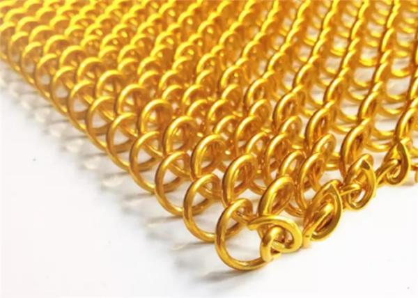 6mm Hole size Gold Color SS316 Decorative Woven Wire Mesh For Curtain And Space