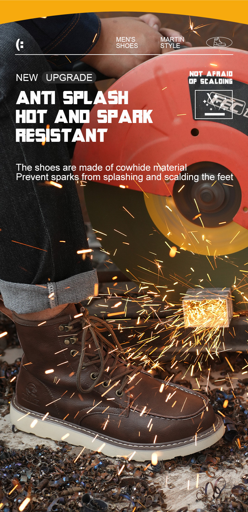 Brown Cowhide Rubber Sole Security Safety Boots Steel Toe Anti Smashing Kevlar Anti Proof Work