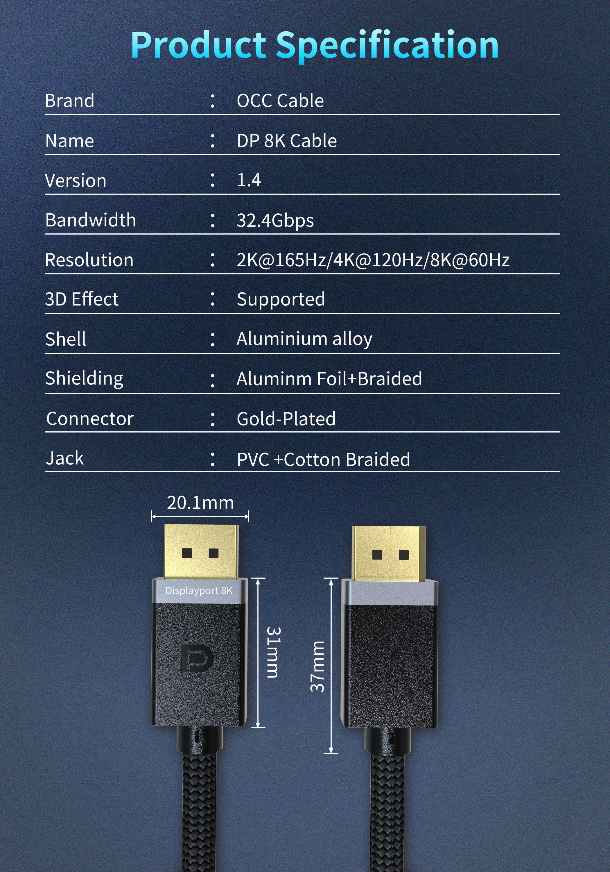 DP To DP 8K Displayport Cable