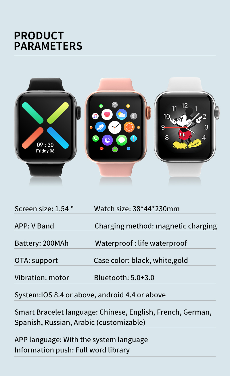 Elderly Full Touch SmartWatch 1.54inch Heart Rate Health Bracelet Health Monitoring Temperature