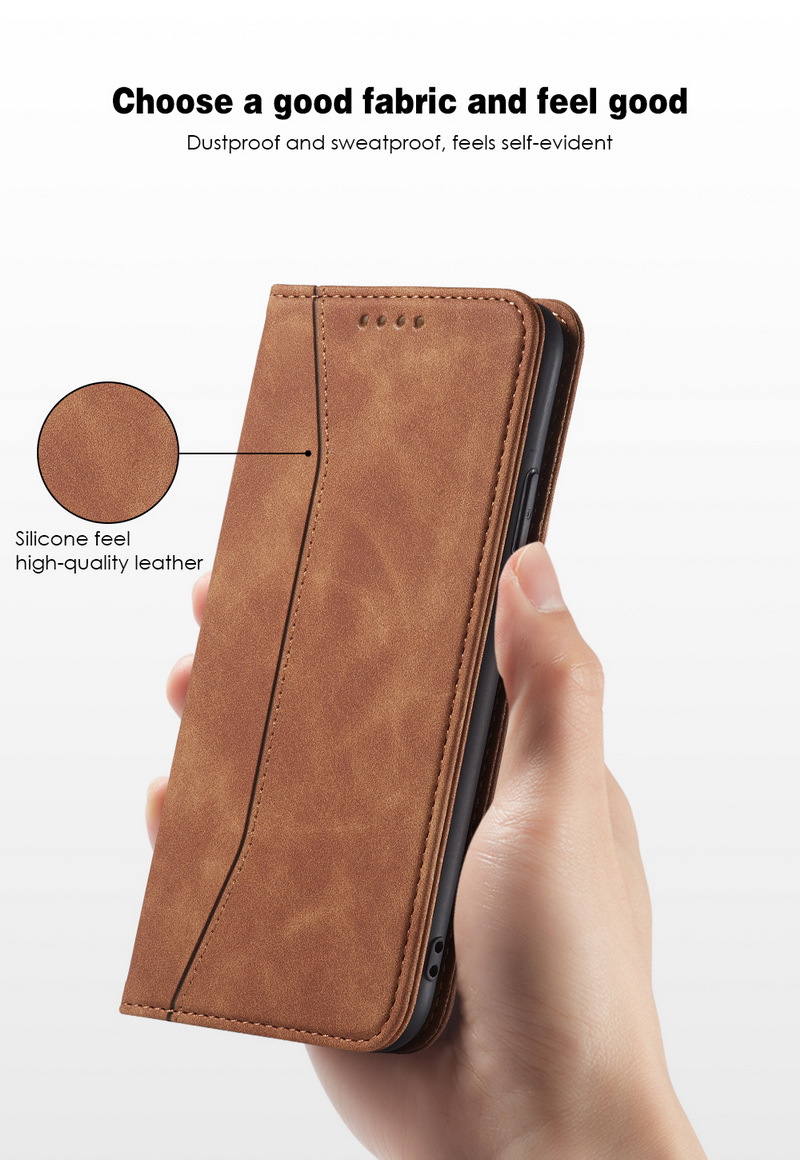 Stylish Magnetic Flip Cover PU Leather TPU Holder Mobile Phone Case for iPhone12 Pro