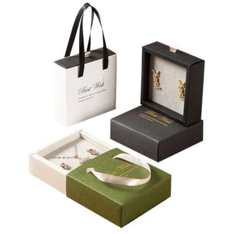 Customized Logo Recycled Luxury Jewelry Gift Drawer Packaging Paper Bag with Handle