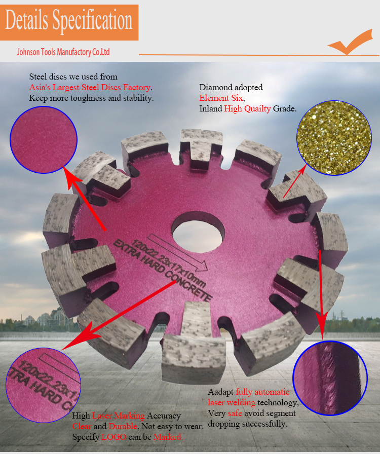 125mm Floor Laser Welded Diamond 17mm Thick Segment Floor Grooving Disc Tuck Point Saw Blade