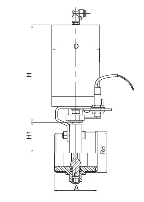 Dimension of Sanitary Pneumatic Threaded Butterfly Valve – SMS Series