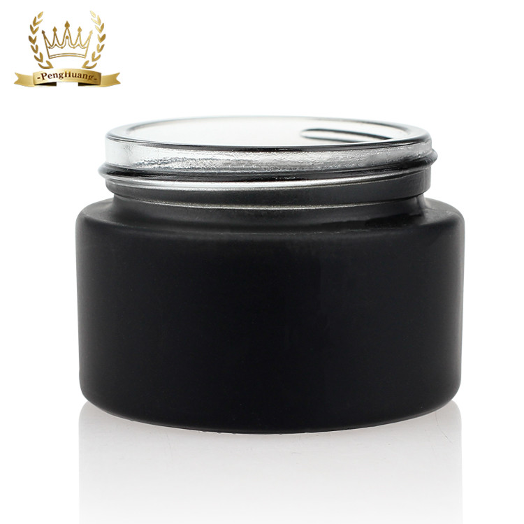 Cosmetic Packaging Set Bamboo Color Screw Cap Black Matte Glass Jars 50g