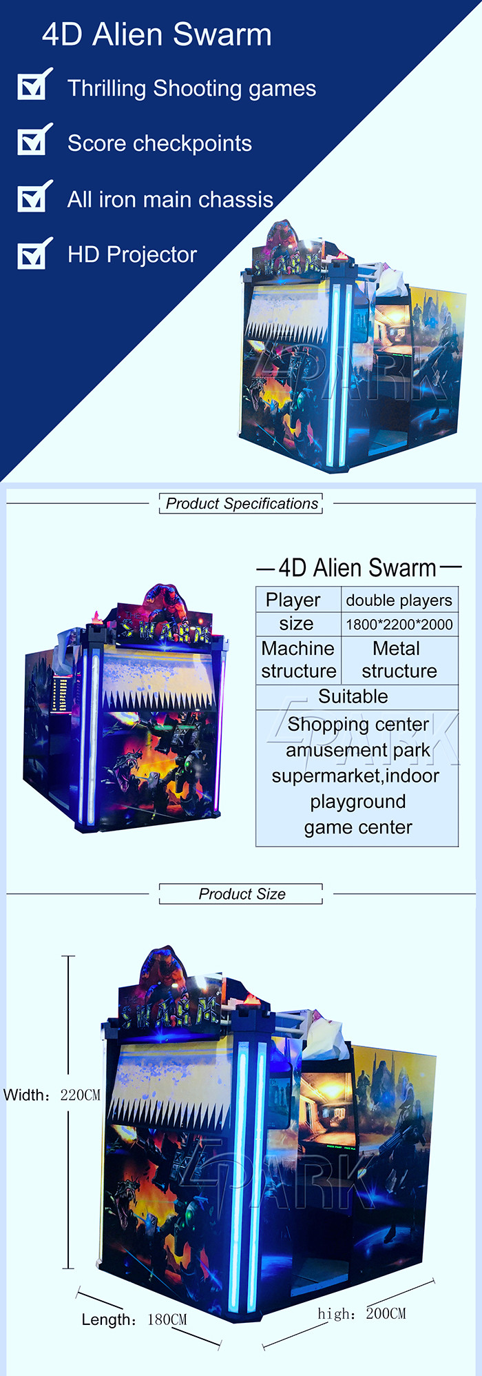 Amusement Gun Arcade 4d Alien Swarm Infrared Shooting Game Machine 400W