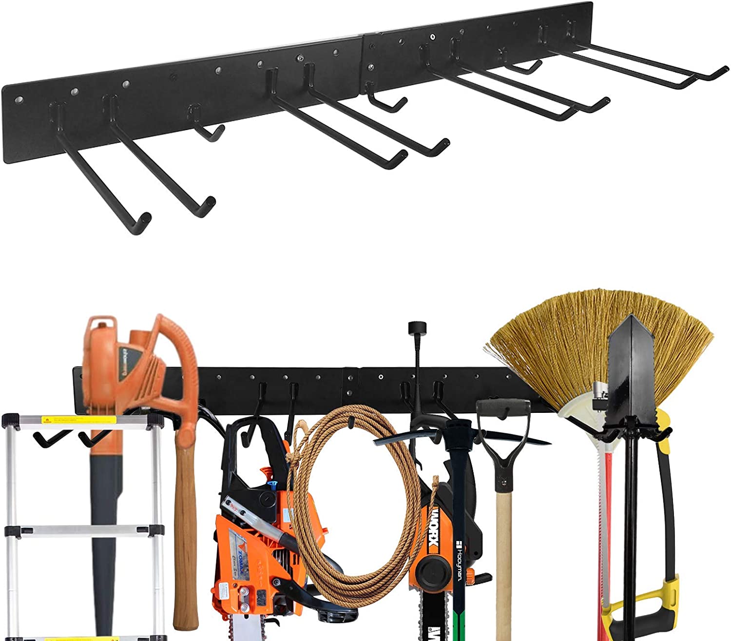 Wall Mount Garden Tool Organizer With Single Tier Heavy Duty Solid Steel Tool Hangers