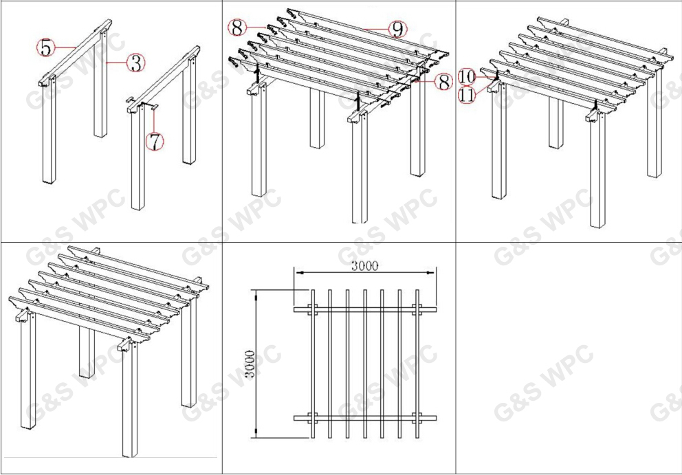 Anti Corrosion 5.4M WPC Pergola Wood Material 100% Recycled